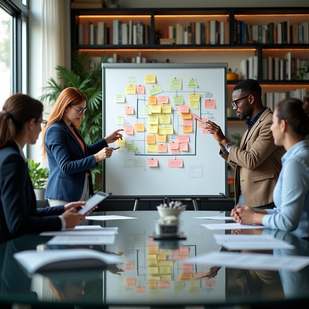 Echipă planificând optimizarea proceselor administrative